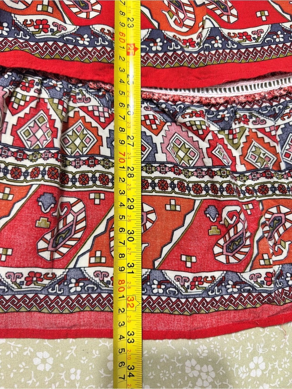 Hayden Los Angeles Boho Paisley Print High Low Midi Skirt Red Cream Size Large - Picture 10 of 12
